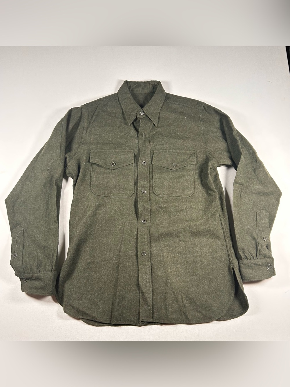 VTG 1950s Korean War Sz L U.S. Army OG 108 Olive Green Wool Field Shirt Mens